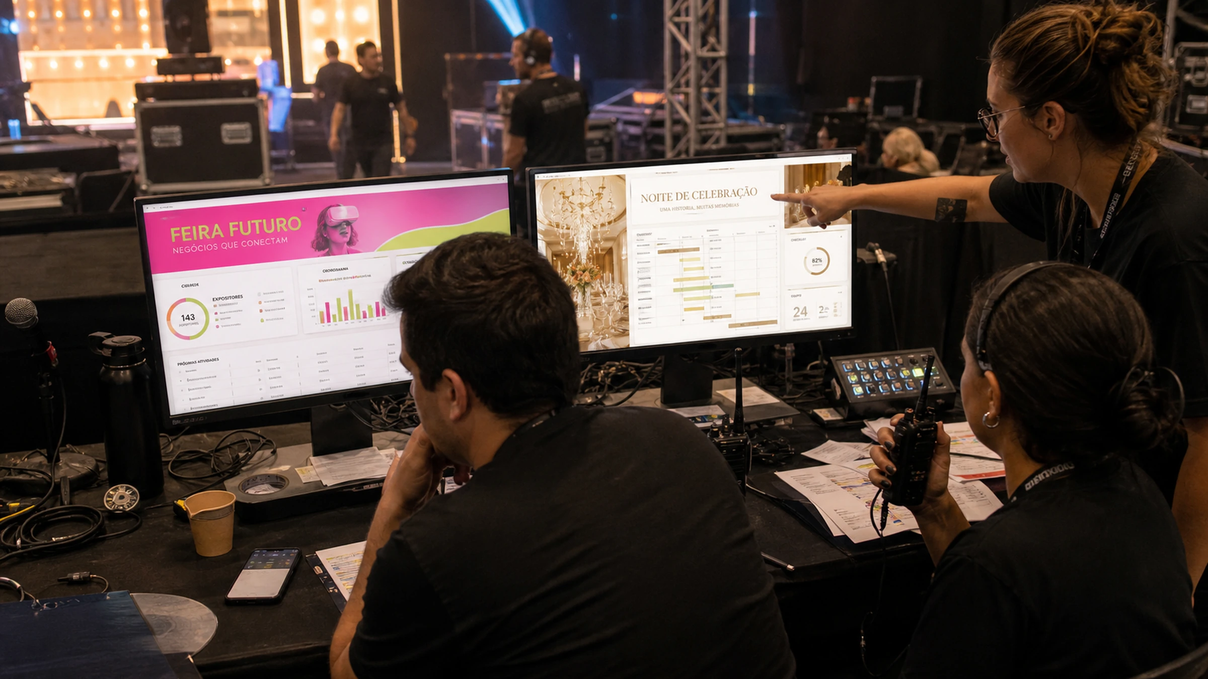 Equipe de produtora operando um evento